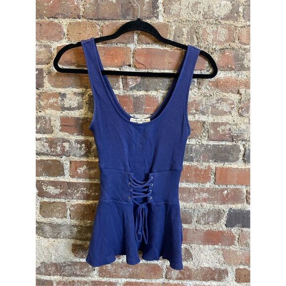 EXPRESS One Eleven Blue Corset Peplum Tank Top Women’s Size Small - Picture 1 of 6